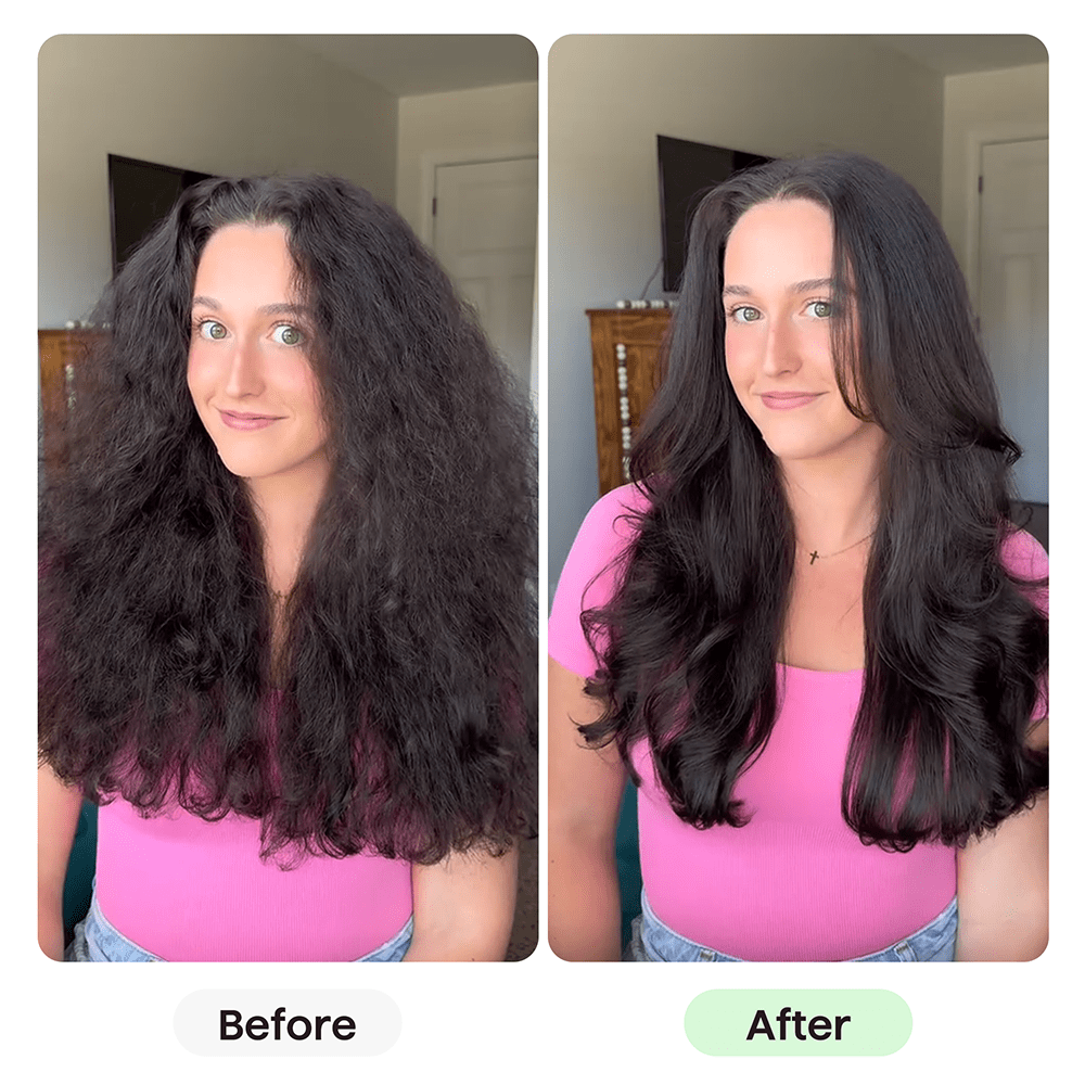 Before and after styling result with ionic thermal brush