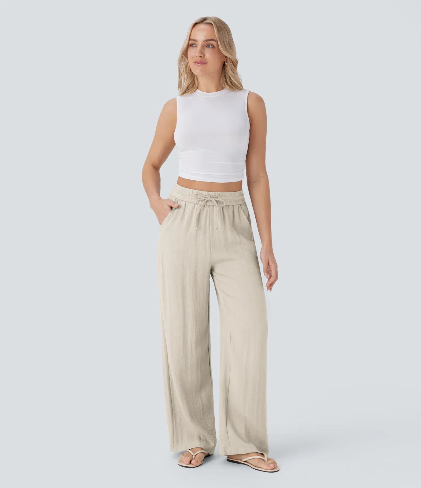 High waisted drawstring pocket pants product image