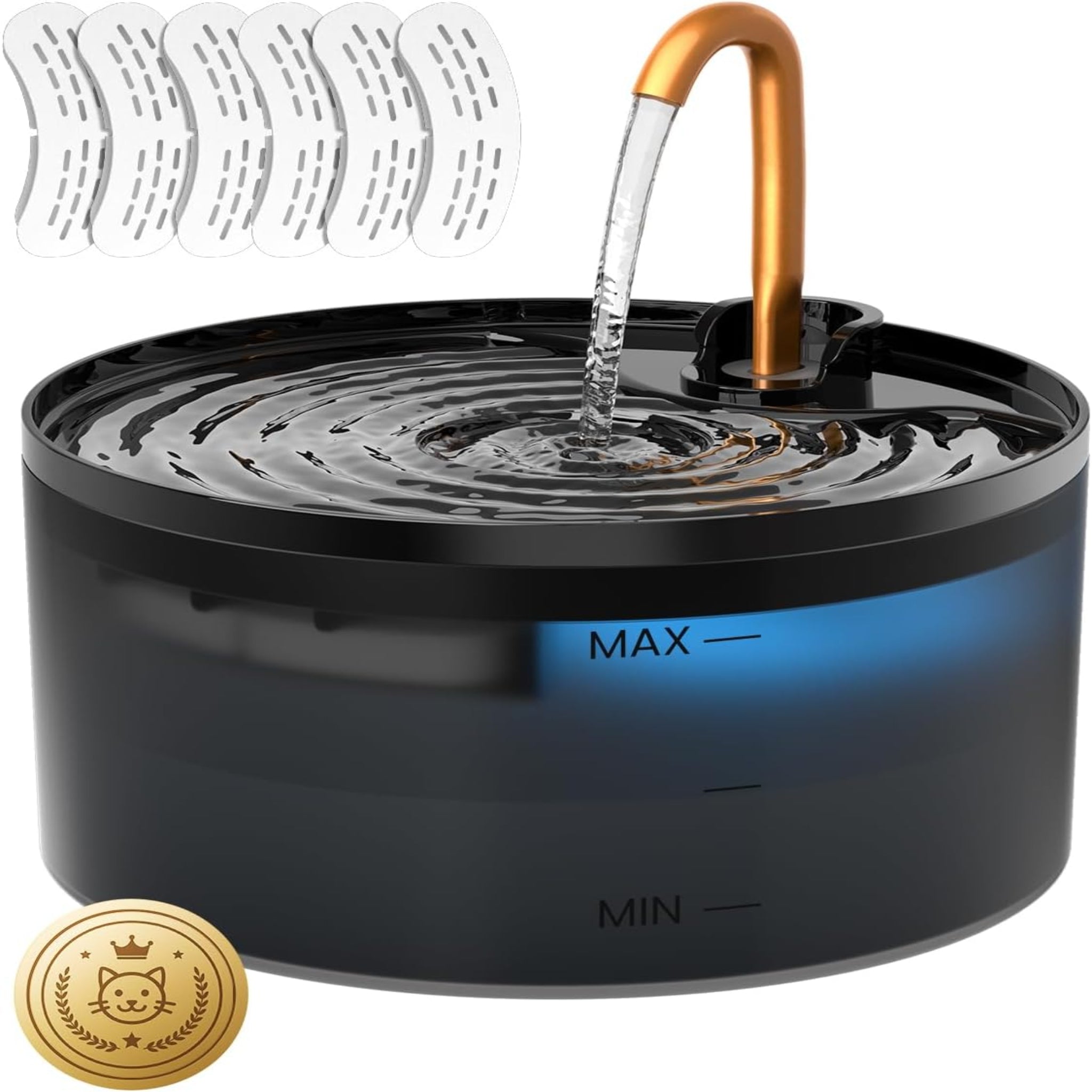 Petpop Automatic Cat Water Fountain with Blue Nightlight & 6 Replacement Filters