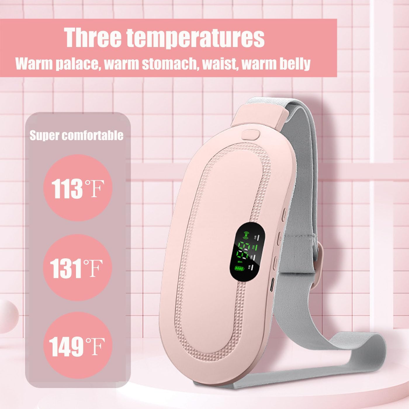 Heating Pad for Period Cramps, Three-Speed Adjustment，Portable Cordless Rechargeable Heating Pad for Menstrual Pain Relief