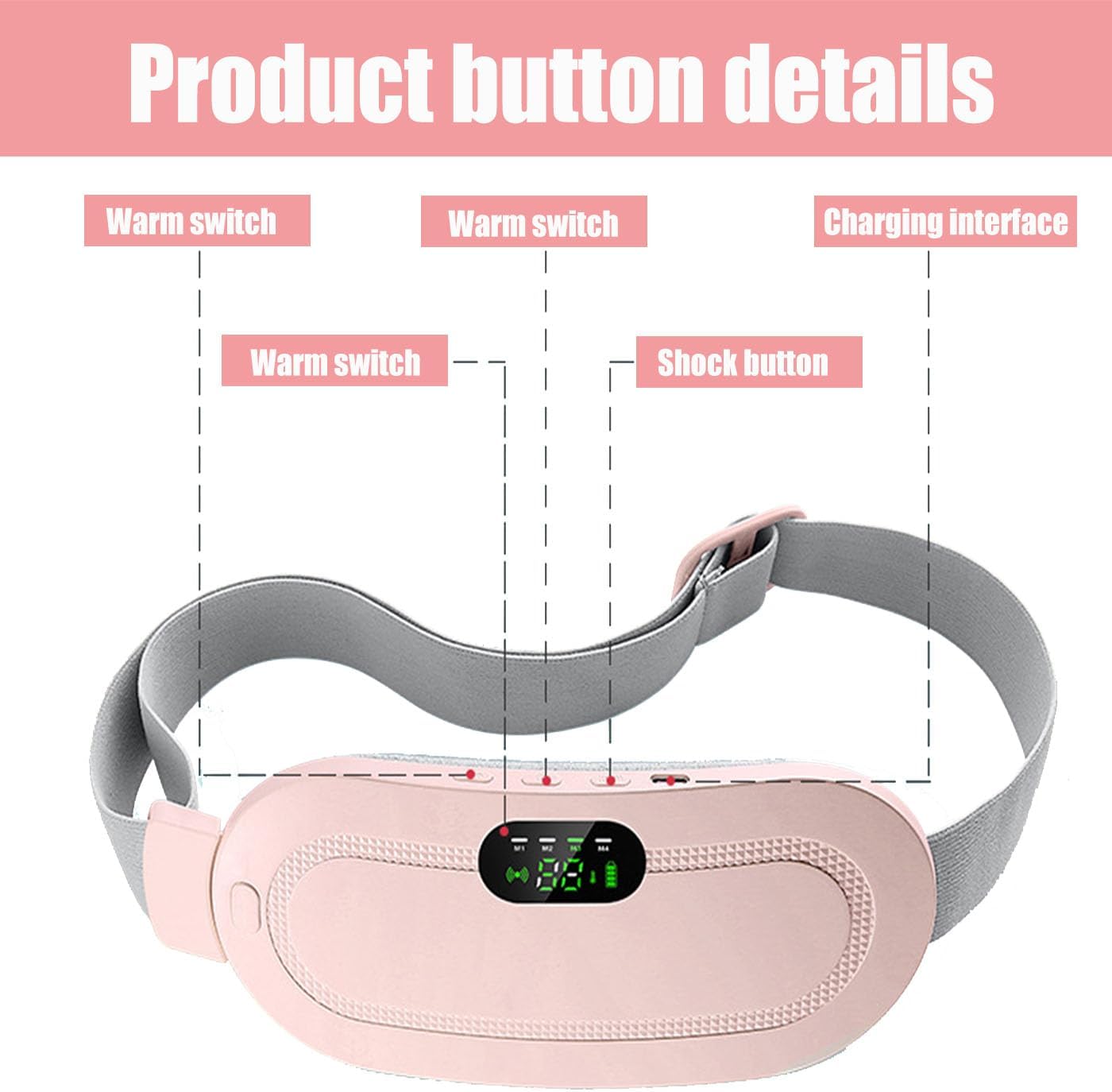 Heating Pad for Period Cramps, Three-Speed Adjustment，Portable Cordless Rechargeable Heating Pad for Menstrual Pain Relief