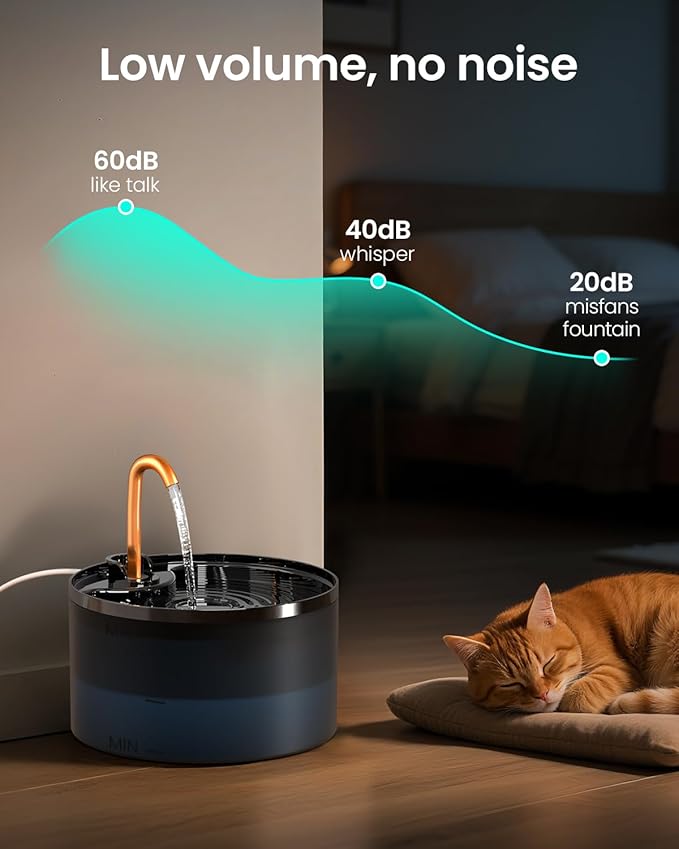 Petpop Automatic Cat Water Fountain with Blue Nightlight & 6 Replacement Filters