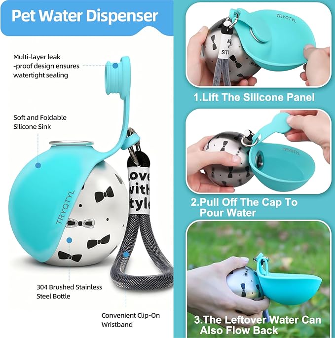 Portable Pet Water Bottle with Foldable Bowl