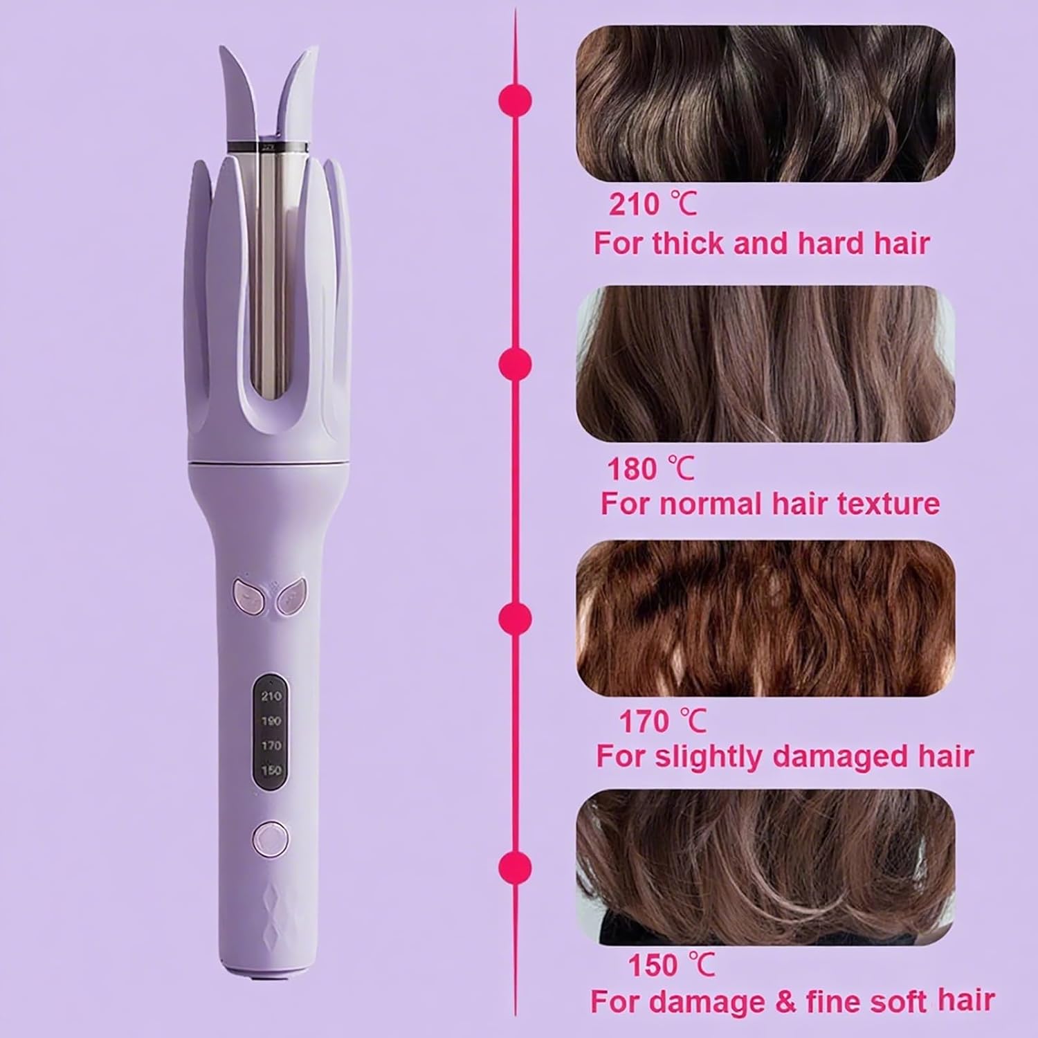 Automatic Ceramic Hair Curler with 4 Temperature Settings