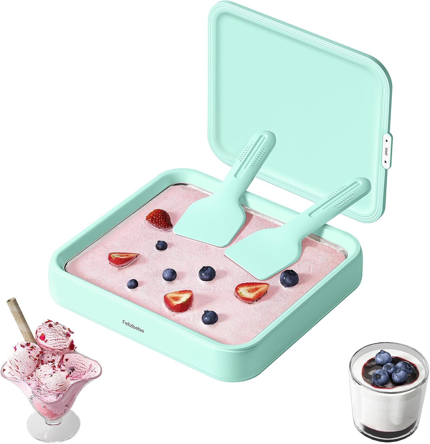 Rolled Ice Cream Maker Kit with Lid and 2 Spatulas