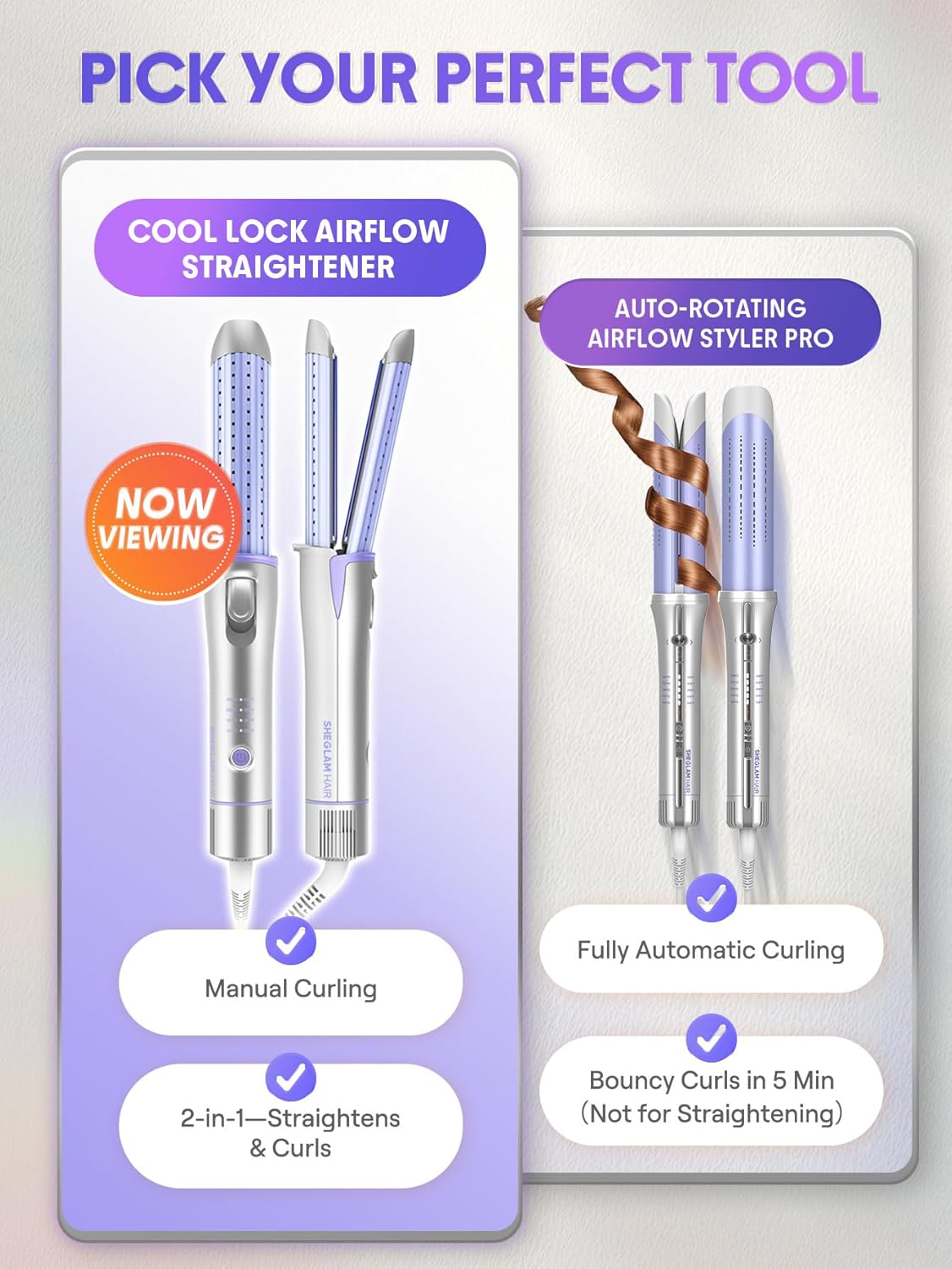 Manual Airflow Styler Curling Iron, 2 in 1 Hair Straightener & Curler, 360° Cool Air Lock, 1 inch, Anti-Scald Flat Iron, 4 Temps, Fast Curling Straightening Less Damage for Long Short Hair