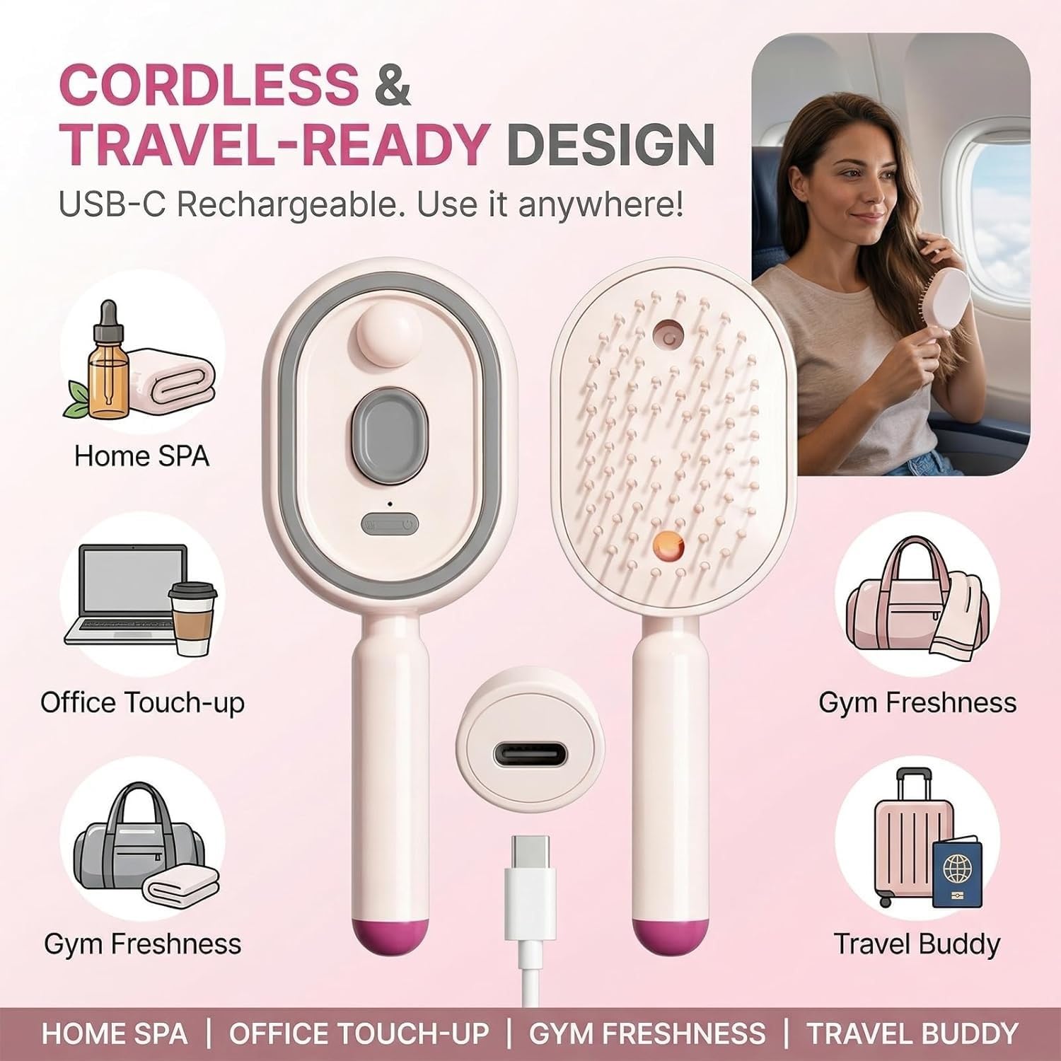 Electric Spray Hair Brush with LED Light & Massage