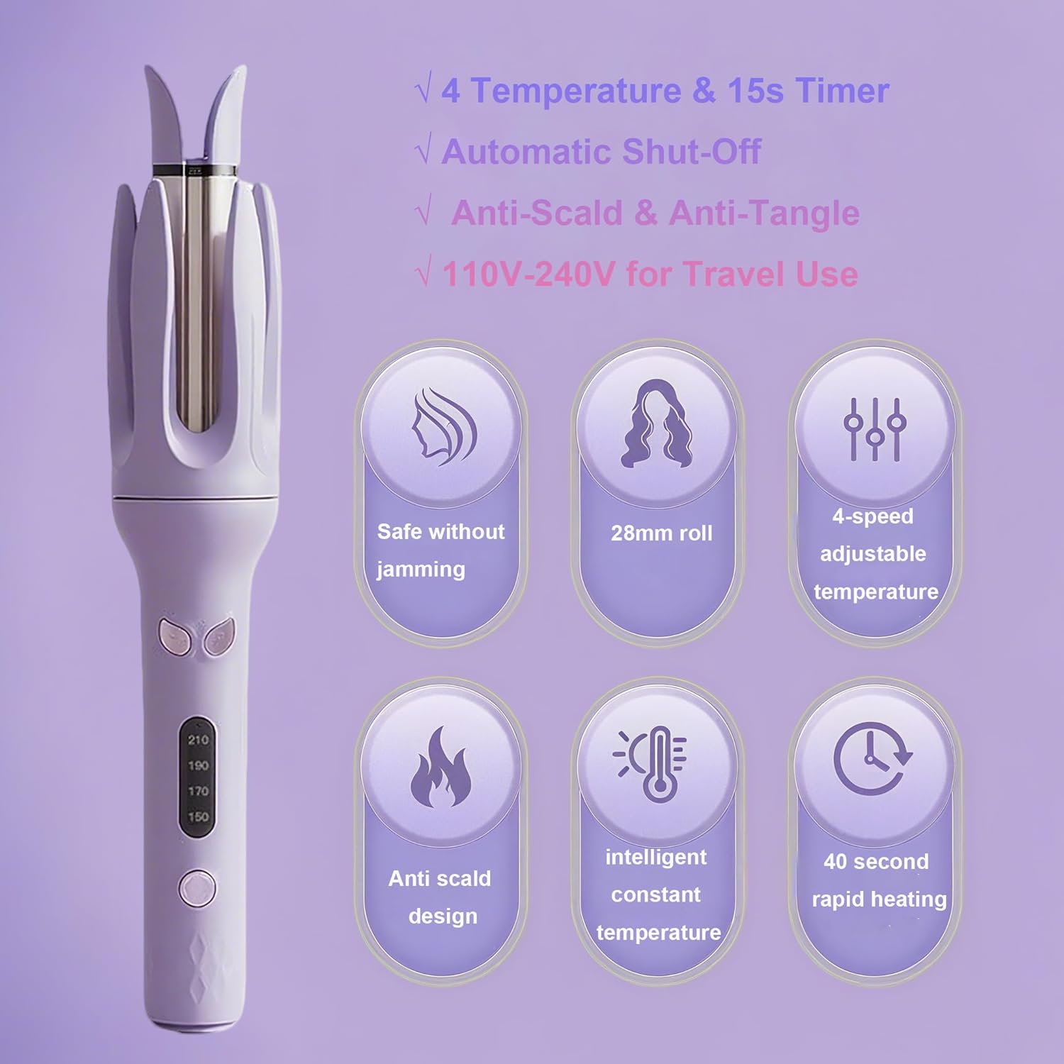Automatic Ceramic Hair Curler with 4 Temperature Settings