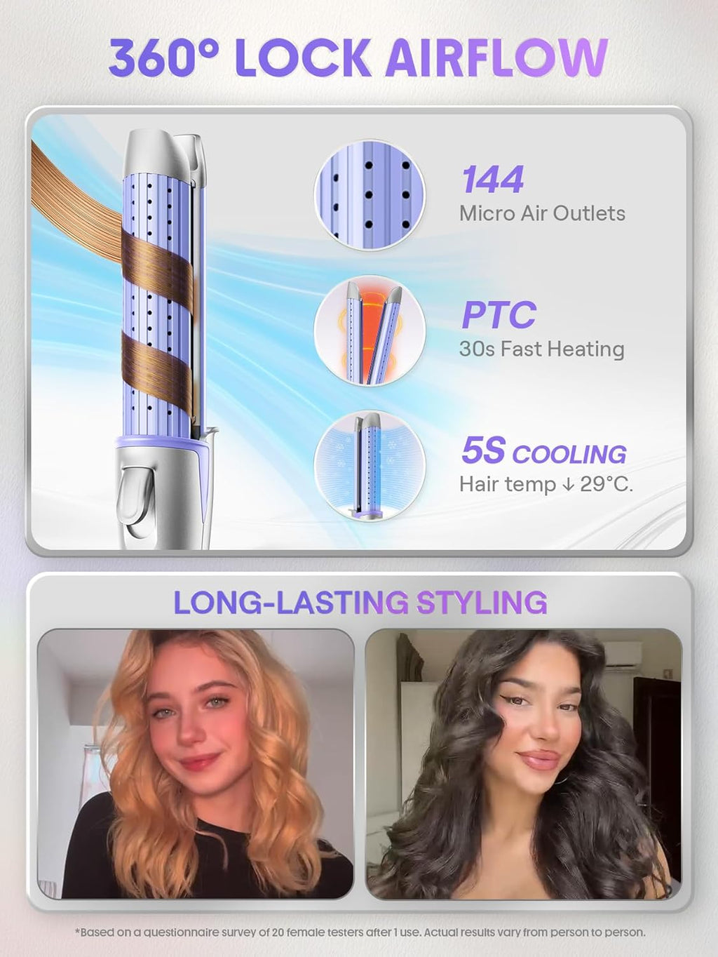 Manual Airflow Styler Curling Iron, 2 in 1 Hair Straightener & Curler, 360° Cool Air Lock, 1 inch, Anti-Scald Flat Iron, 4 Temps, Fast Curling Straightening Less Damage for Long Short Hair