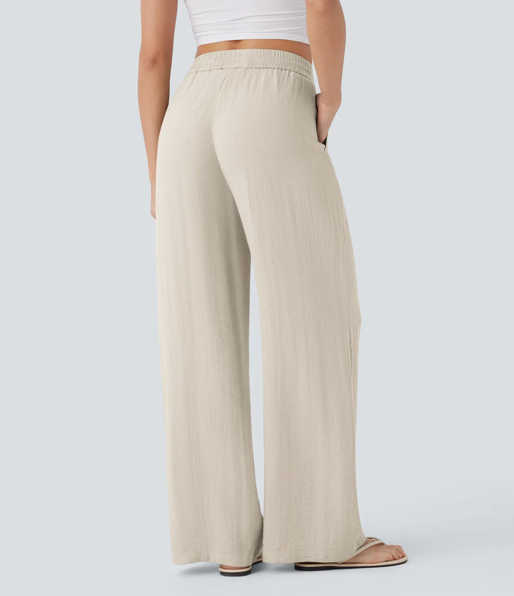 High waisted linen feel pants back view