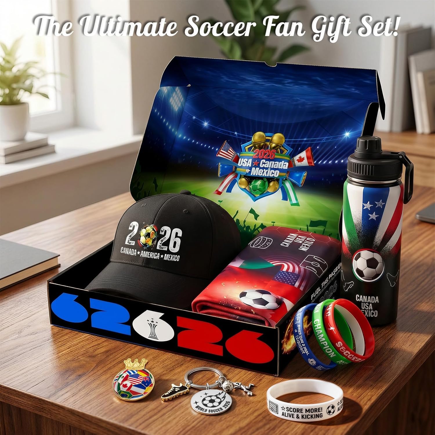 Soccer themed tumbler and fan accessories set