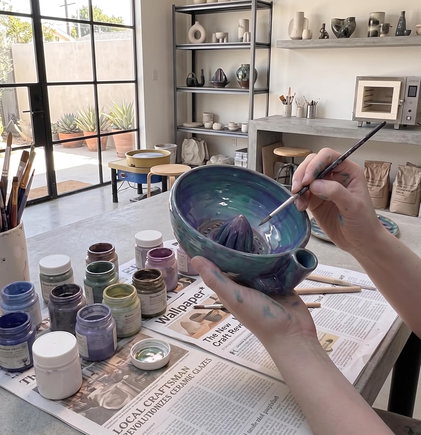 Handmade Ceramic Vortex Berry Bowl, Self-Spinning Berry Washing Bowl Ceramic