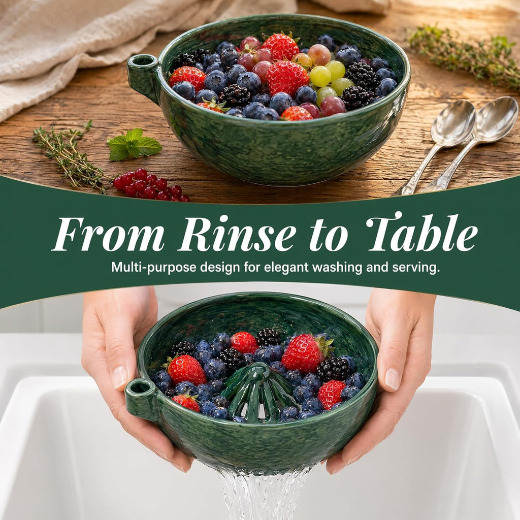 Handmade Ceramic Vortex Berry Bowl, Self-Spinning Berry Washing Bowl Ceramic