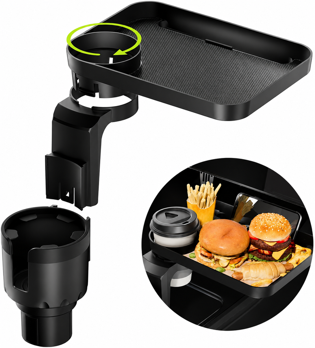 2-in-1 Car Cup Holder Organizer Tray | Adjustable Multi-Function Vehicle Storage Table