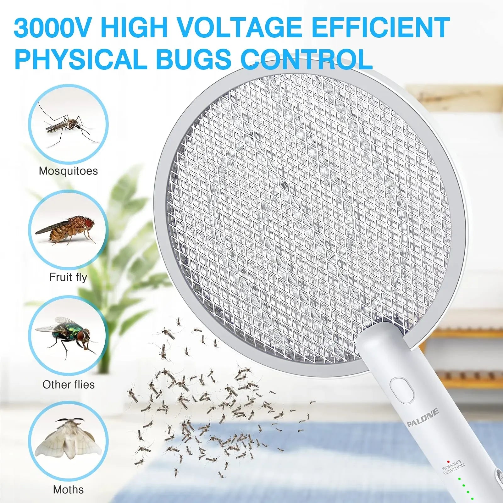 Handheld Rechargeable Bug Zapper Racket | Portable Electric Fly Swatter with UV Light